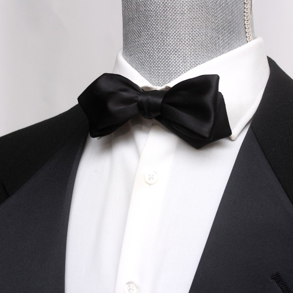 Black Tuxedo Bowtie 100%Silk Satin Self-tied Diamond Gift Box S013D - Picture 1 of 13